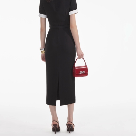 self-portrait Black Crepe Contrast Midi Dress Size: US12 - MSRP $585 - NWT - Picture 7 of 9